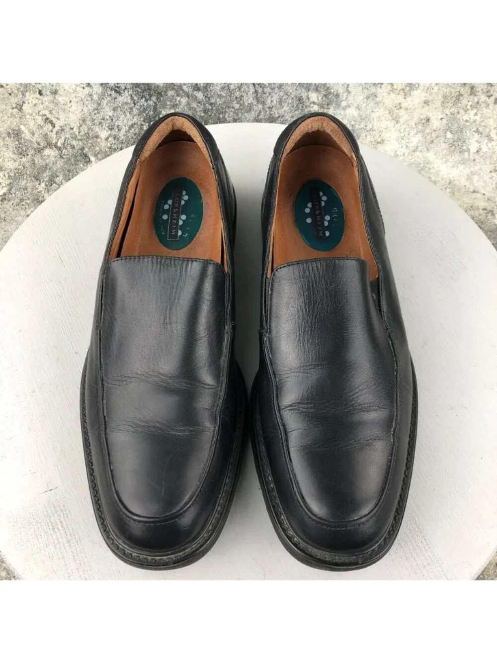 Florsheim Men's Size 11.5M Black Leather Closed Toe Elastic Gore Slip On Loafers